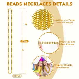SHAOQINLIN 30 PCS Gold Bead Necklace, Gold Mardi Gras Christmas Beads Necklaces 33" Metallic Beaded Costume Necklaces Party Necklaces for Mardi Gras Parade Throws Wedding Birthday Pirate Party Favors