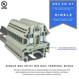 Dinkle Gray DK2.5N-GY - Bloque de terminales de riel DIN tipo tornillo gris UL 600 V, 20 A, 12-22 AWG, paquete de 50