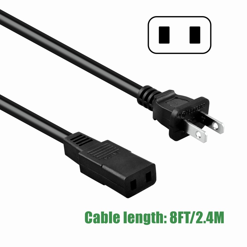 FITE ON 8ft 2-Prong Square AC Power Cord Cable Lead