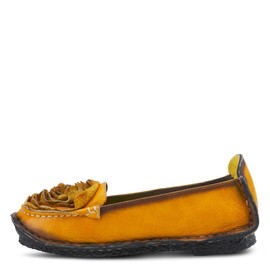 Spring Step L'Artiste Dezi Leather Shoes for Women | Comfortable Slip-On Shoes with Soft Leather Flower | Ladies Casual Flats for Work | Yellow EU 40 / US 9