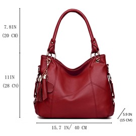 FiveloveTwo Women Ladies Top-Handle Bag Shoulder Bag Satchel Handbags Tote Bags Purse Burgundy