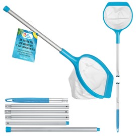 U.S. Pool Supply Pool Skimmer Net with Poles, Small Handheld Deep Ultra Fine Mesh Pool Skimmer Net - Hand Held Spa, Hot Tub, Pond Cleaning - 17" & 48" Long Poles, Leaf Netting, Skim Leaves and Debris