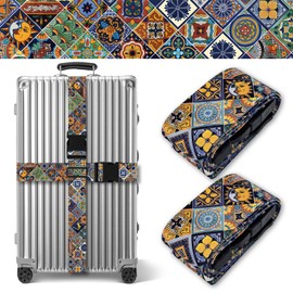 Luggage Straps for Suitcases Travel Belt Accessories Suitcase Strap Adjustable Travel Belt Luggage Tie Carry On Bag Luggage Strap 2 Pack (Boho)
