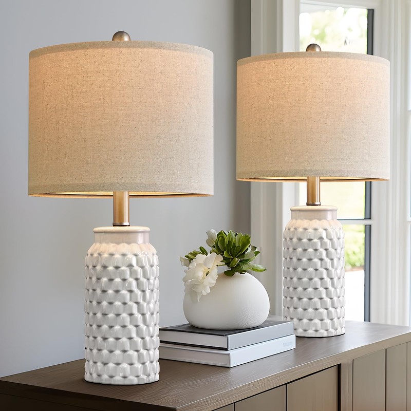 USumkky 20.5" White Modern Ceramic Bedside Lamp Set of 2