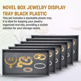 Novel Box 6 Pack Black Plastic Jewelry Display Trays 14.75x8.25x1.15 (No Lid) - Rectangular Tray for Collectibles & Gems - Rock Collection Displays - Jewelry Organizers for Storage & Selling
