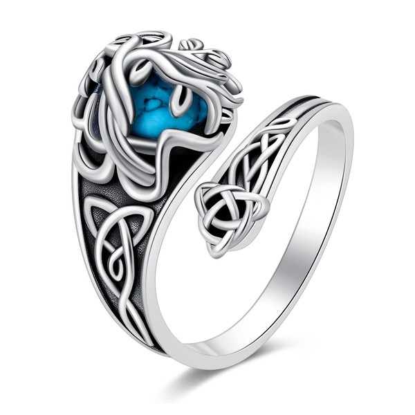 QHQPQ Celtic Rings for Women 925 Sterling Silver Turquoise Tree