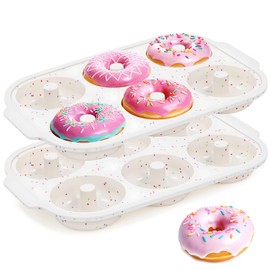 KASHME Donut Pan for Baking Silicone Donut Molds 6 Cavity Nonstick Doughnut Tray 3.25 Inch Large Bagel Molds with Metal Reinforced Frame Set of 2(Cream)