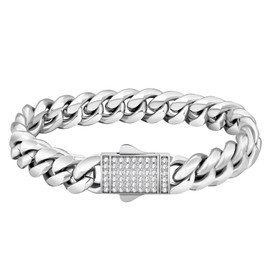 KRKC & CO Curb Bracelet, Men's Bracelet, 0.5 inch (12 mm), Stainless Steel, Miami Cuban Chain, 18K Gold Plated, Kihei, Men, Wristband, Zirconia, Hypoallergenic, Rapper Dancer, B-Type, Hip Hop