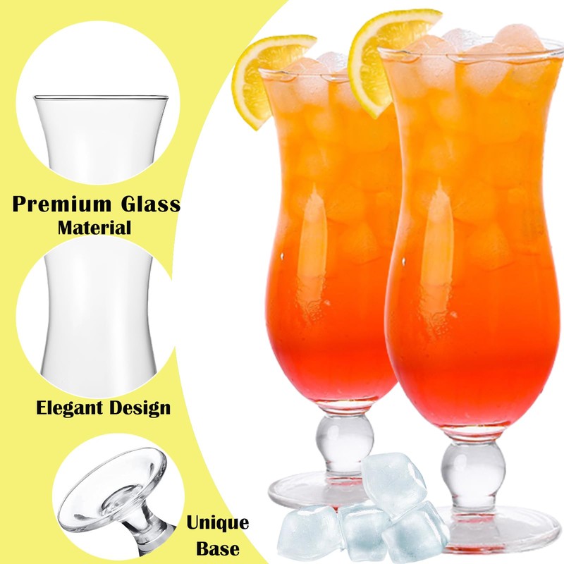 Cheardia 6 Pack Hurricane Glass, 14 oz Pina Colada Glasses