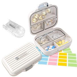 VEGCOO 5 Stück Set Pillendose für Unterwegs, Tragbare Pillendose, Tablettenbox 7 Tage, Groß + Klein Pill Organizer Box für Reise und Tägliches Gebrauch, für Fischöle, Vitamine usw (Weiß)
