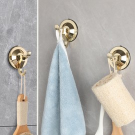 Antimbee Suction Cup Hooks, 5 Pack Suction Cup Hanger, Removable Large Suction Cup with Ultra-Thin Adhesive Disc for Smooth/Uneven Surfaces, Max Hanging up to 11 lbs (Gold)