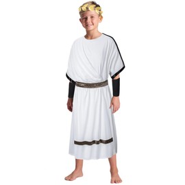 HADOLLWELL Kids Greece Toga Costume for Boys Ancient Greek Rome Mythos Philosopher Senate holaween Cosplay 12-14 Years White