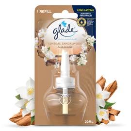 Glade Plug in Air Freshener Refill, Electric Scented Oil Room Air Freshener, Sandalwood & Jasmine, 6 Refills (6 x 20ml)