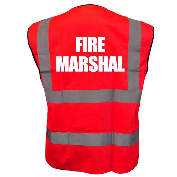 FIRE MARSHAL Red Hi Vis Viz Reflective Vest Waistcoat Printed