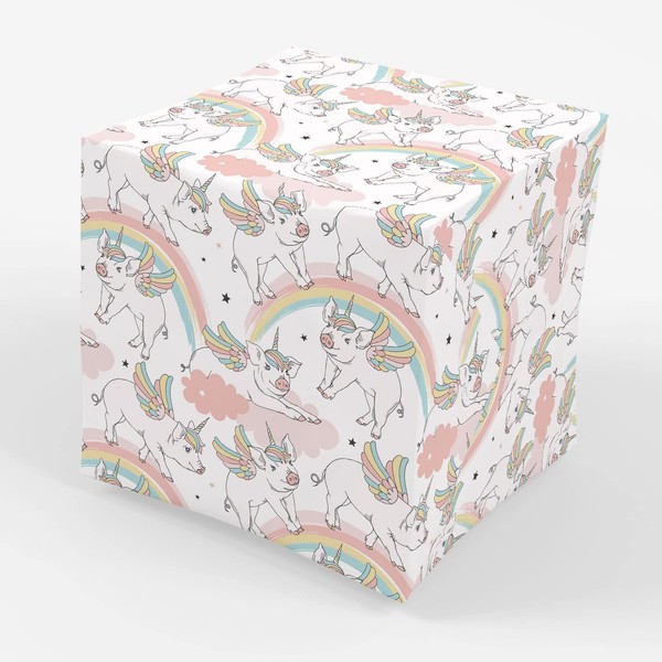 Stesha Party Pastel Rainbow Unicorn Pig Birthday Gift Wrap Paper - 30 x 20 Inch (3 Sheets)