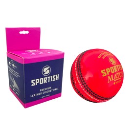 SPORTISH Leather Cricket Match Ball - Pink Hand Stitched Competitive Play