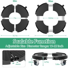 VANCASTLE Plant Caddy with Lockable Wheels Heavy Duty 450lbs Capacity, 15-22 Inch Adjustable Plant Stand with Wheels Rolling base, Plant Dolly for Flower Pot Mover Indoor Outdoor, Black, 2 Pack