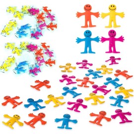 24Pk Multicolour Stretchy Men Party Bag Fillers for Kids Unisex | Strechy Man Yellow | Kids Party Bags Fillers for Kids | Smile Men Classroom Gifts Lucky Dip Prizes Toys Childrens Party Bag Fillers