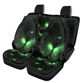FUIALDOLG 4pcs Car Seat Covers Full Set Universal Fit,Glowing Green Butterfly Washable Vehicle Bucket Seat Cover for SUV Sedan Van Truck