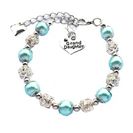 DOLON Blue Glass Pearl Color Crystal Granddaugther Bracelet Jewelry Wedding Bridal Birthday Christmas Holiday Gift