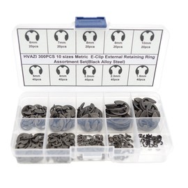 HVAZI 300PCS E-Clip External Retaining Ring Assortment Set(Black Alloy Steel)