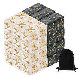 sourcing map 48Pcs Magic Dice Counters, Acrylic D6 Life Token Dice Set with Pouch for Standard Cards Gaming Accessories, White Marble, Black Marble