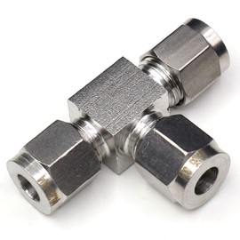 CEKER 304 Stainless Steel Air Fittings Type T Tube Fitting, 1/4" Tube OD 3 Way Union Tee Air Compression Fittings, 1/4" x 1/4" x 1/4" OD Quick Connect Air Line Fitting with Ferrules 1 Pack