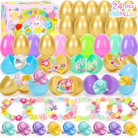 Prefilled Easter Eggs with Bracelets Rings 24 Pack Easter Basket Stuffers Gifts Fidget Toys Fillers Princess Party Favors Egg Hunt Games Springtok