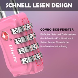 Diyife TSA Luggage Locks, [Updated] Pack of 2 4-Digit Combination Padlock, Combination Locks, Travel Suitcase for Suitcase, Luggage, Bag, Gun Case, Locker - Pink