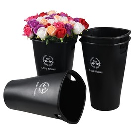 Dehouse 16 Inch Tall Flower Buckets Set with Cutout Handle, Set of 4 Plastic Floral Vase Bucket for Cut Flowers Home Wedding Decoration, Black