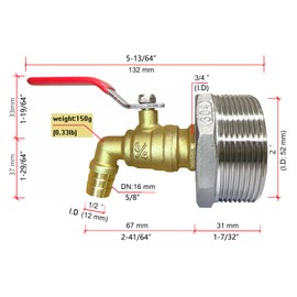 Generic 2 inch Drum Faucet 34 inch Brass Barrel Faucet with EPDM Gasket for 55 Gallon Drum
