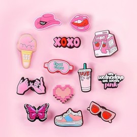 Bdfgh 37Pcs Pink Charms for Crocs, Cute Unique Shoe Charms for Croc & Clog Shoes, Anime Shoe Decoration Accessories, Customized DIY Shoe Decorations for Kids Teens Adults