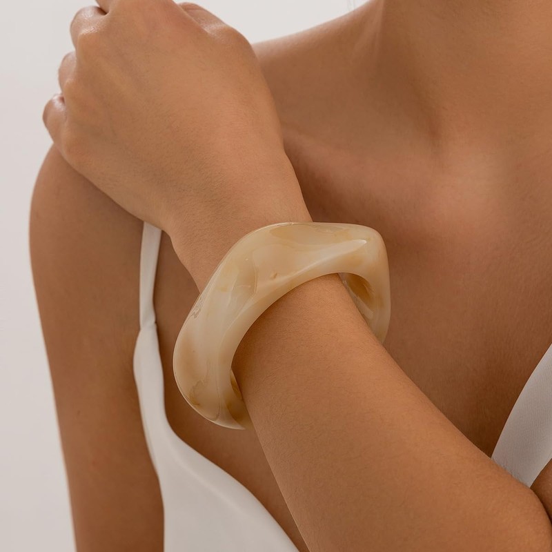 Joiigaem Punk Chunky Acrylic Resin Cuff Irregular Bangle Bracelet (Beige)