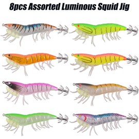Luminous Squid Jig Hook Saltwater Fishing Lures Plastic Glow Shrimp Hard Bait Artificial Fishing Lure Set Octopus CuttleFish