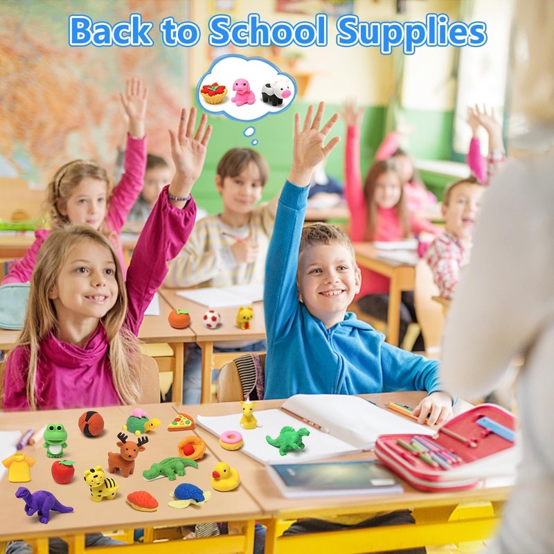 HINZER 100 Pack Animal Erasers for Kids Bulk Pull Apart