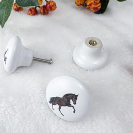 Lasyman Set of 6 Ceramic Horse Country Farmhouse Themed Decorative Kitchen Cabinet Door Dresser Handles Drawer Knobs Pulls 1.5 X 1.5 Inches