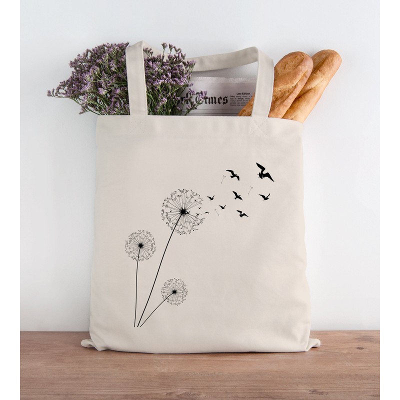 Autiga® Shopping Bag Dandelion Birds Jute Bag Natural 2 Long