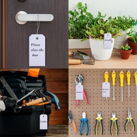 60 Pcs Tags with String Waterproof Tags, PLULON 4 3/4" x 2 3/8" White Shipping Labels Tags for Labeling Waterproof Hang Tags Bulk Writable Blank Tags Name Price Tag for Inventory Luggage Clothing