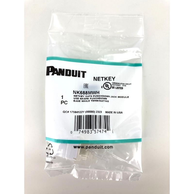 Panduit NetKey NK688MWH Cat6 Keystone Jack Module, White ~STSI