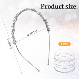 Prasacco 4 Stück Silber Strass Stirnband, Hochzeit Braut Haarreifen Strass Haarreif für Damen und Mädchen Funkelnde Kristall Haarband für Hochzeit, Tanz, Party, Bühne, Alltag (4 Stile)