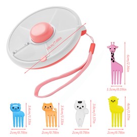 Hnonoxy Portable Snack Box for Rotating Snack Box with 5 Compartments for Children, Rotating Snack Organiser with Animals Fruit Forks for Outdoor, Family, Party, Afternoon Tea (Pink)