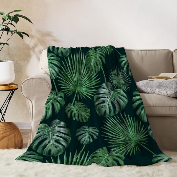YeeJu Tropical Large Throw Blanket Green Plant Leaf Blanket Throw