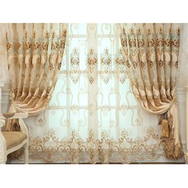 WPKIRA Exquisite European Embroidered Floral Sheer Curtains Rod Pocket Transparent Voile Window Treatment Drapes for Living Room/Hall/Villa Room Decoration Tulle Curtain 1 Panel W40 x L96 inch
