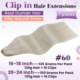 LaaVoo Extensiones de Pelo Humano con Clip Rubio Extensiones de Cabello Natural con Clip Recto Extensiones de Cabello con Clip Suave Liso Natural 150G 7Piezas 20Pulgadas/50cm