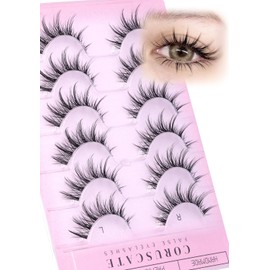 Natural Look Eyelashes Manga Lashes Clear Band False Eyelashes 8-15mm Cat Eye Lash Strips Aisan Anime Fake Eyelash Look Like Lash Extension Spikes Lashes Wispy by CORUSCATE