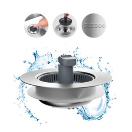 Hibbent Upgraded 3 in 1 Universal Kitchen Sink Drain Strainer and Stopper Combo, Stainless Steel Metal Pop Up Stopper, Anti-Clogging Basket Strainer with Foldable Handle for Standard 3-1/2'' Drain