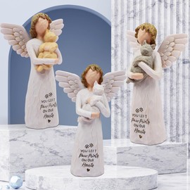 BORLESTA Cat Memorial Gifts for Loss of Cat, Pet Cat Remembrance Gifts, Loss of Cat Sympathy Gifts for Cat Mom, Passed Away Cat Gifts, Hand-Painted Figurines Angel Cat (White)