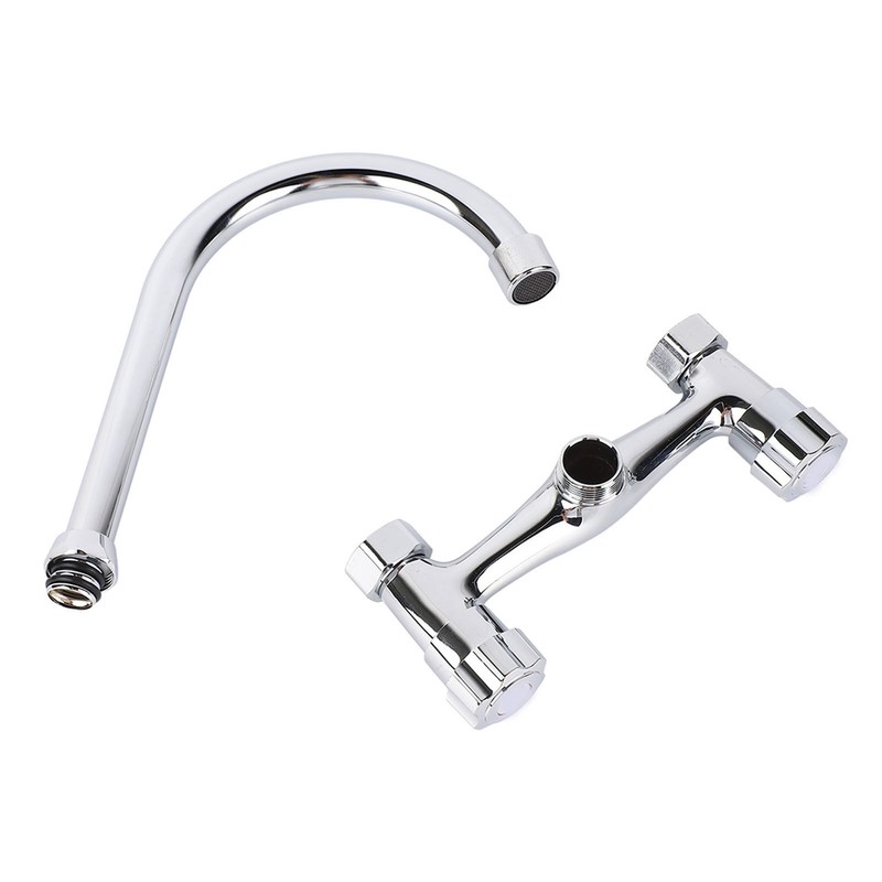Wall Mount Kitchen Stainless Steel Smooth Surface 2 Handles Faucet