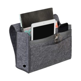Relaxdays Hanging Bed Bag, 6 Compartments, 4 Velcro Fasteners, Felt Bed Organiser HBT 27 x 31.5 x 5 cm, Dark Grey