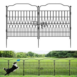 Bepatio 10 Panels Garden Fence with Latch - Total 24in(H) x 20ft(L) Dog Fence Outdoor for Yard, Arc Fencing Panels, Durable Metal Fencing & Garden Borders, Easy Set-Up, Black